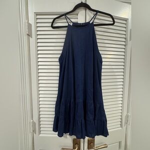 The Impeccable Pig Navy Blue Tiered Halter Dress